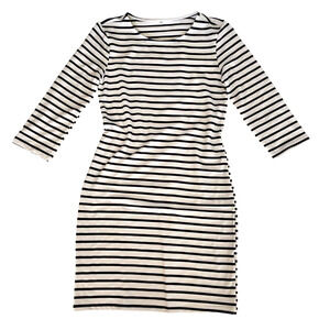 Nautical Women's Dress Small Striped Stretch Slimming White 3/4 Sleeve